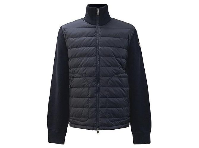 Moncler Tricot Logo Patch Padded Wool Cardigan Jacket Black