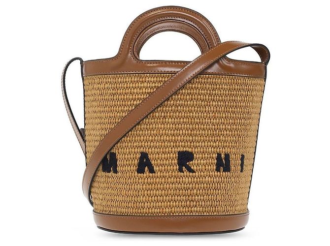 Marni Sac cabas en cuir et raphia Orange