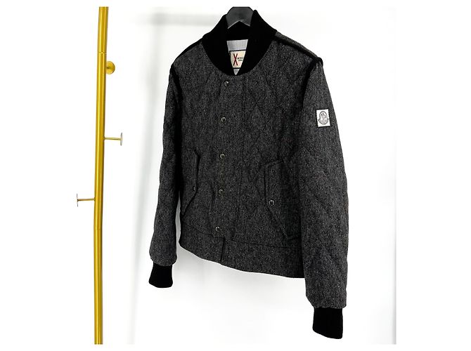 Moncler Gamma Blue Wool Bomber Padded Jacket Black
