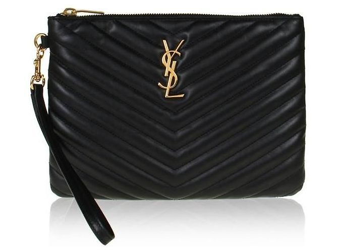 Saint Laurent Gestepptes Monogramm-Etui Schwarz 