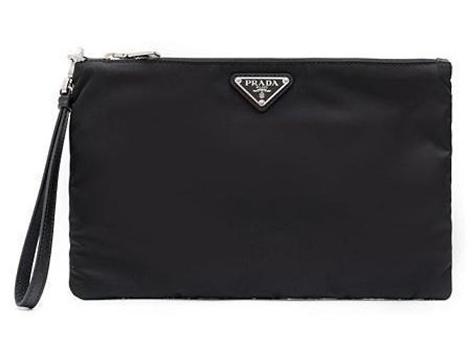 Prada Re-Nylon und Saffiano-Leder Beuteltasche Schwarz