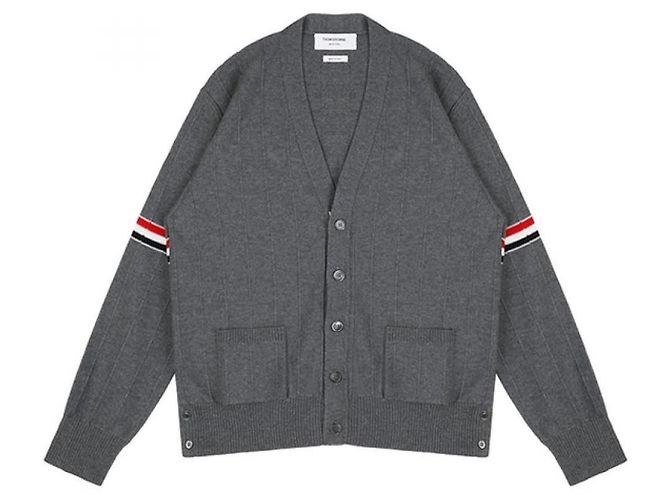 Thom Browne Pullover Three-Stripes Wool Cardigan Gray
