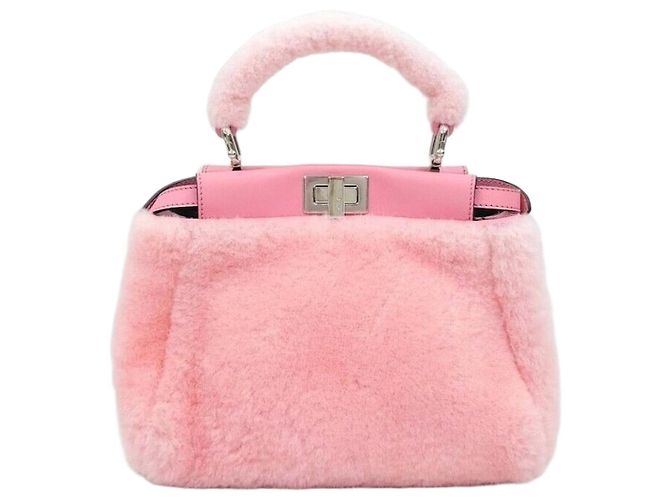 Fendi Peekaboo Pink Shearling Mini Red
