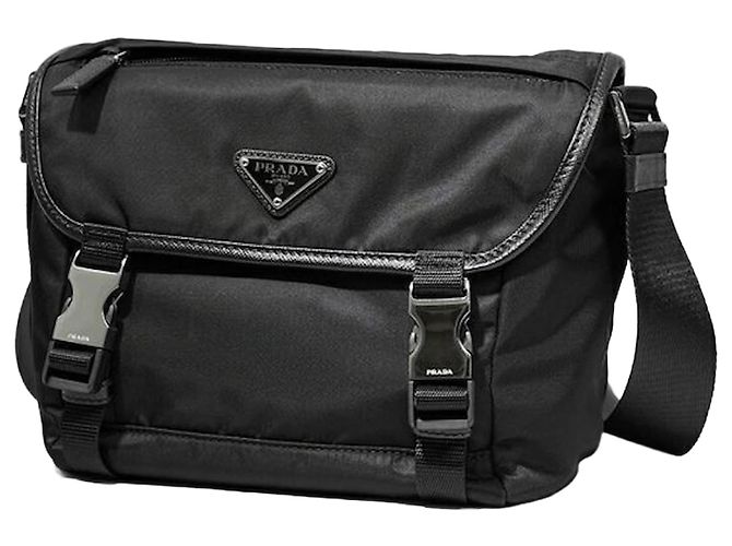 Prada Re-Nylon Saffiano Leather Shoulder Bag Black