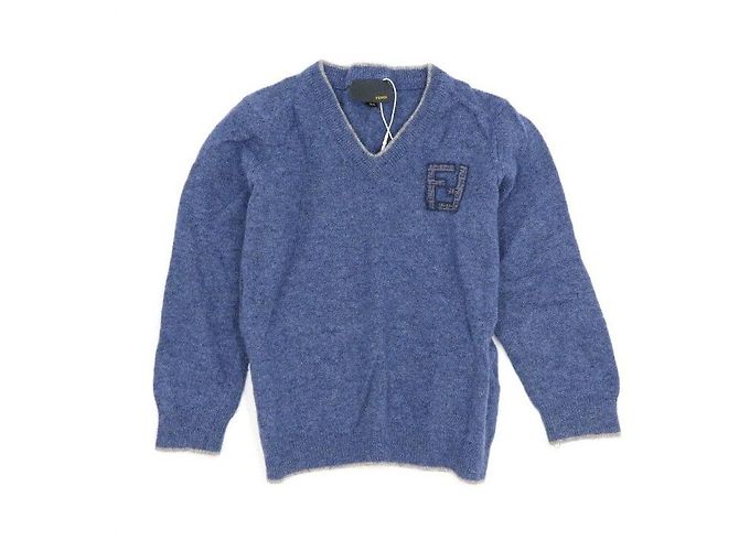 Fendi Strickpullover mit V-Ausschnitt für Babys Blau 
