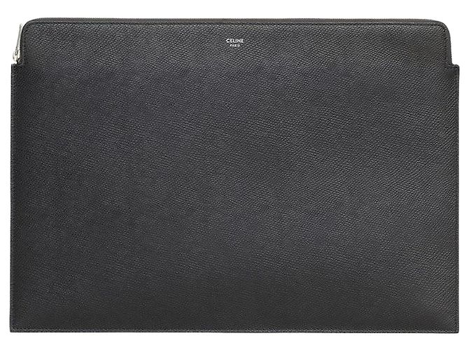 Céline Große Clutch aus Narbenleder Schwarz