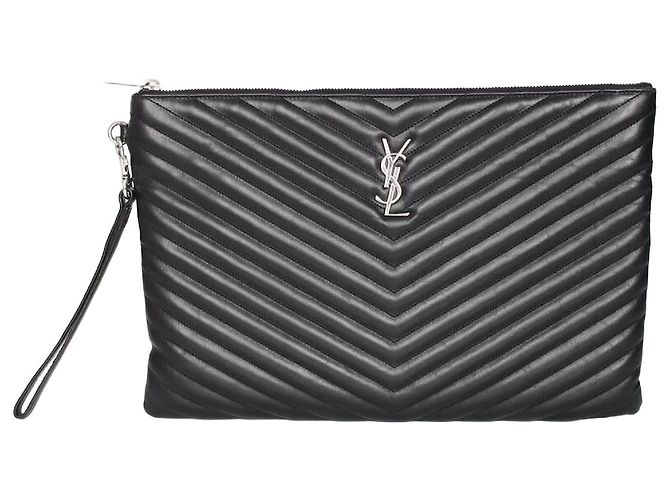Saint Laurent Pochette Silver Black Large Noir