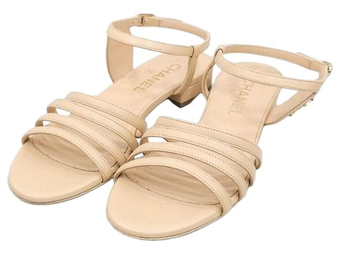 Chanel CC Logo Leather Sandals Orange