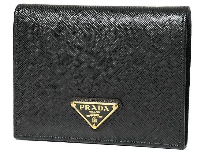Prada Portamonete in Saffiano con logo triangolare QHH Nero