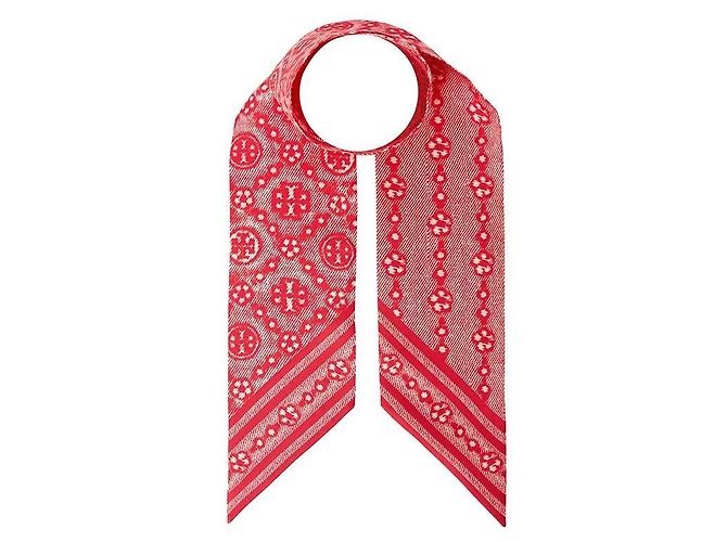 Tory Burch Seidenschal mit floralem Monogramm Rot