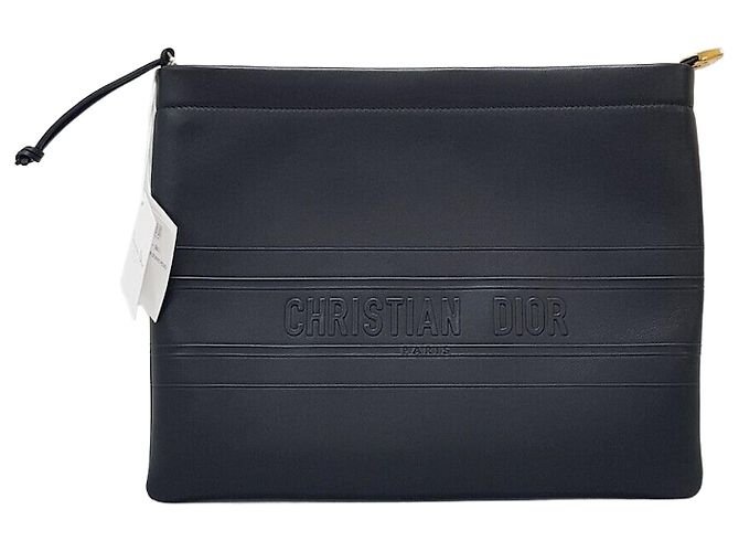 Dior Logo Clutch aus schwarzem Leder