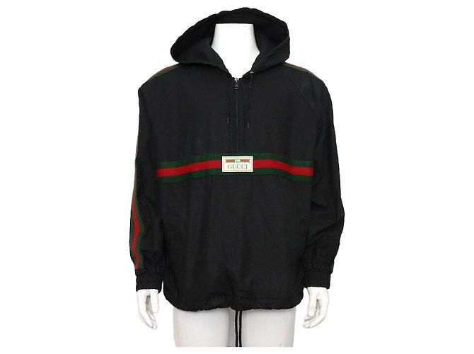 Gucci Black Web Stripe Cotton Men's Windbreaker Jacket