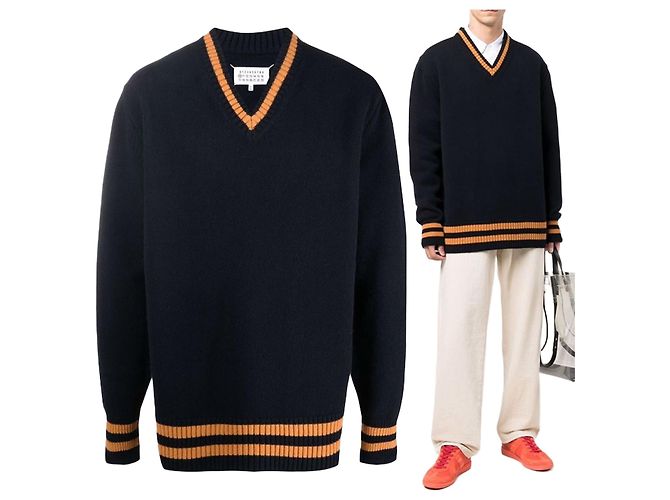 Maison Martin Margiela Stitch Wool Knit Navy Mehrfarben