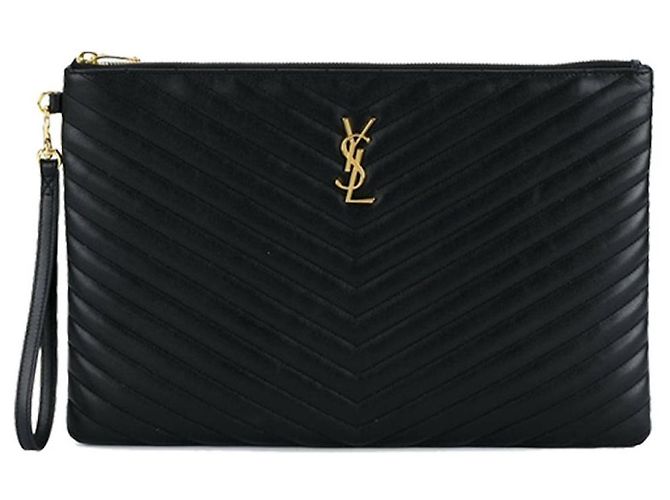 Saint Laurent Grande pochette matelassée dorée