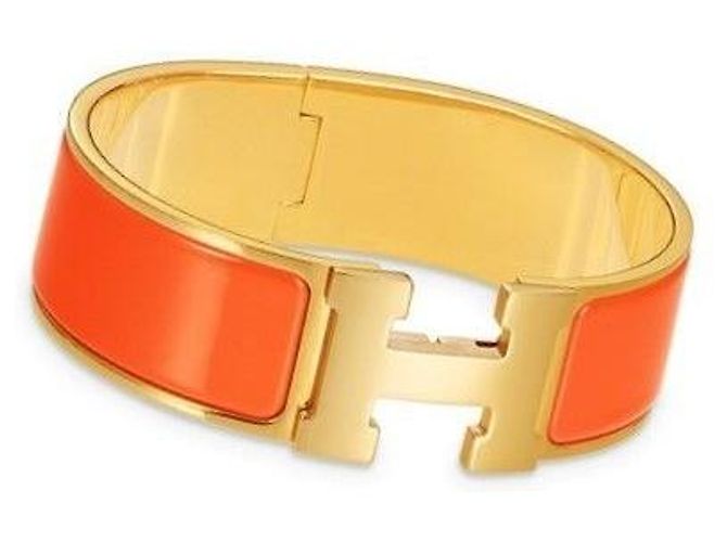 Hermès Orange Gold Click Clack GM D'oro 