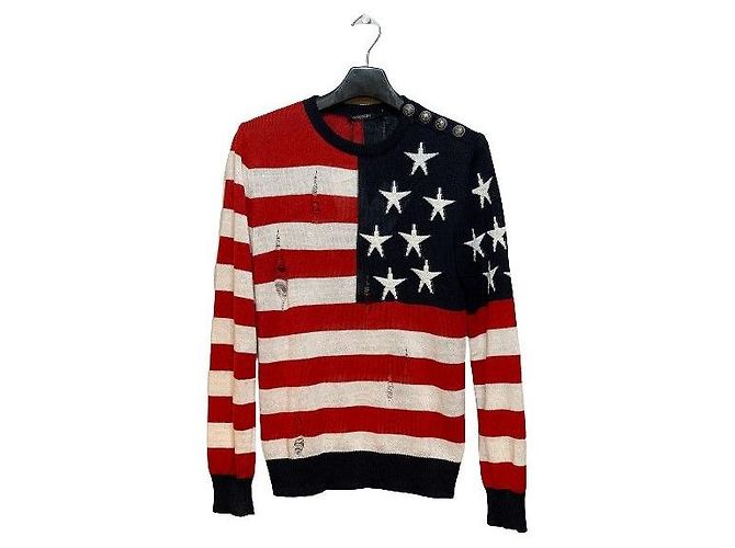 Balmain Rot-weiß gestrickter Pullover für Herren 
