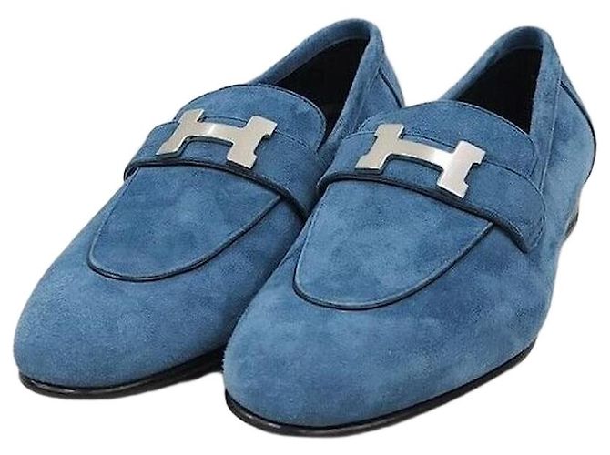 Hermès Mocassin bleu avec accents argentés