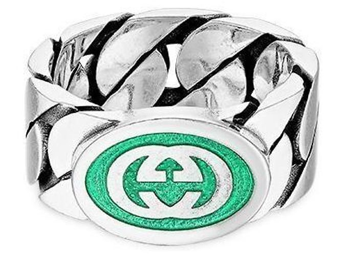 Gucci Interlocking Enamel Ring Silver Silvery
