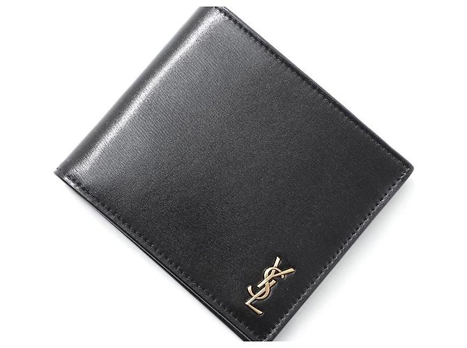Saint Laurent Carteira bifold com logótipo dourado Preto