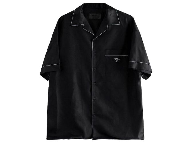 Prada Kurzarmhemd aus Seide mit Steppdetails Schwarz
