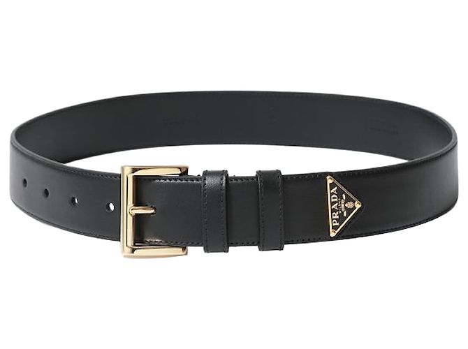 Prada Triangle Logo Leather Belt Black