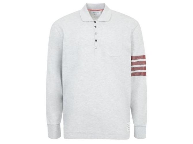 Thom Browne Langarm- Polo aus Strick Silber