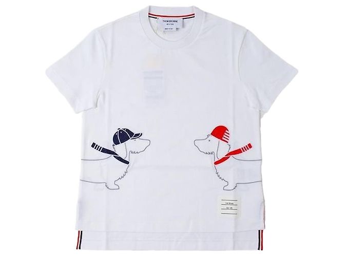 Thom Browne T-shirt de manga curta para mulher Hector bordado com aba Three Stripe Multicor