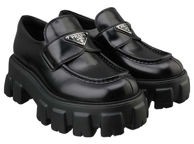 Prada Mocasines Monolith de piel cepillada para mujer Negro