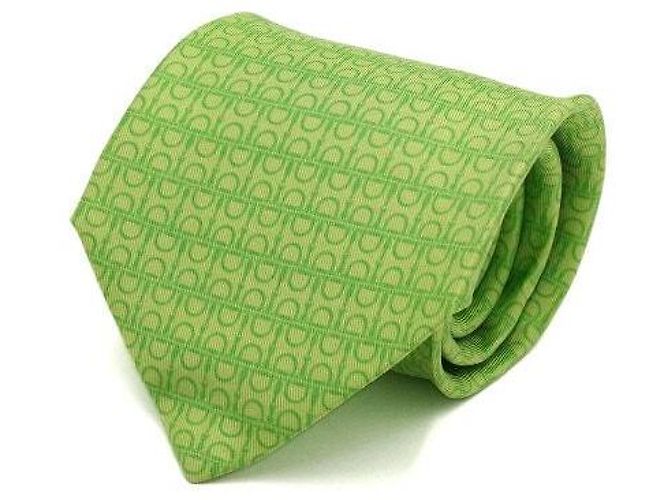 Hermès Green Logo Pattern Silk Tie