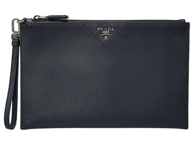 Prada Clutch com Alça em Saffiano Preto