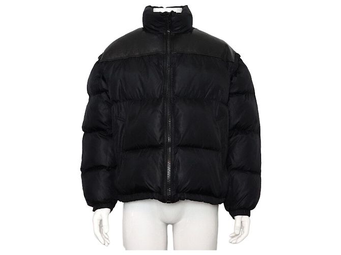 Céline Black Leather Patch Neck Logo Men's Padded Jacket Jumper