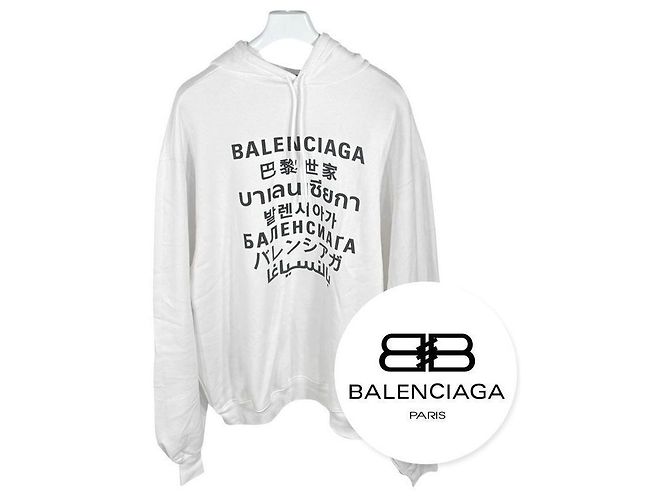 Balenciaga Herren Multi-Language Fleece-Hoodie Weiß Authentisch