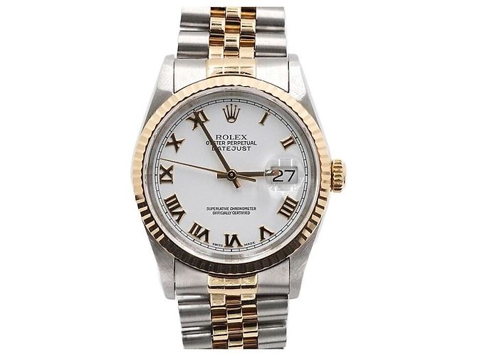 Rolex Reloj para hombre Datejust combinación de oro blanco romano