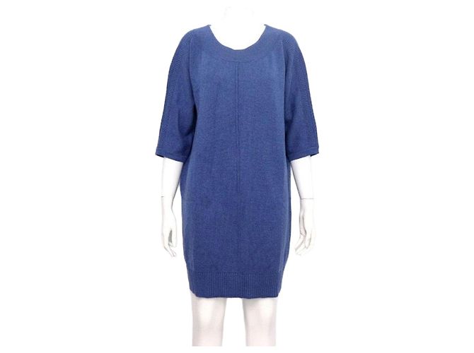 Hermès  Damen Strickkleid aus Kaschmir mit Rundhalsausschnitt Blau