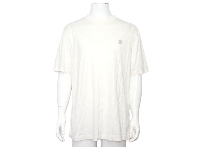 Brunello Cucinelli Besticktes Baumwoll-T-Shirt für Herren, Rundhals, einfarbig Weiß