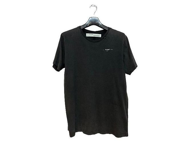 Off White Top de manga curta bordado para mulher Preto