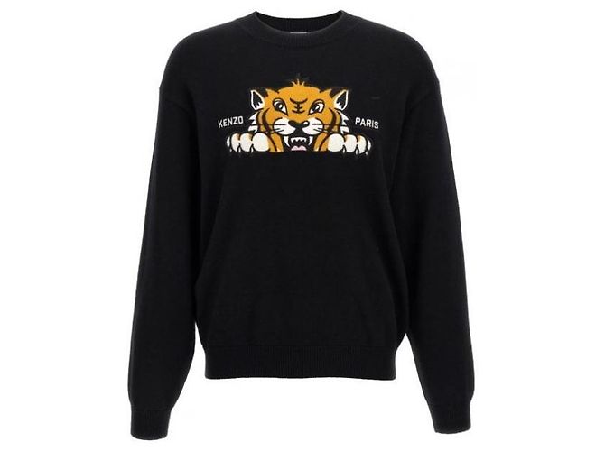 Kenzo Bestickter Wollpullover Schwarz 