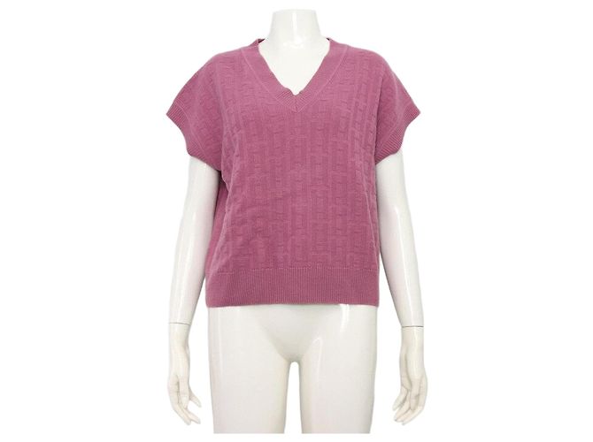 Hermès Rose Aphrodite Logo Strickweste V-Neck für Damen Lila