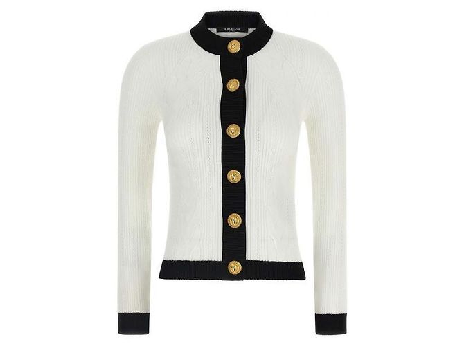 Balmain Zweifarbiger Strickcardigan Weiß