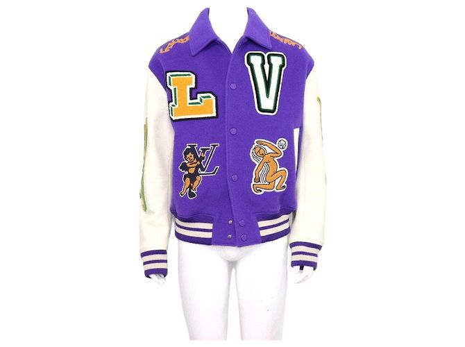 Louis Vuitton Multi-Patch Mixed Leather Varsity Jacke für Herren Lila
