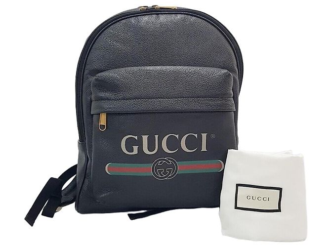 Gucci Logo Leder-Rucksack Schwarz