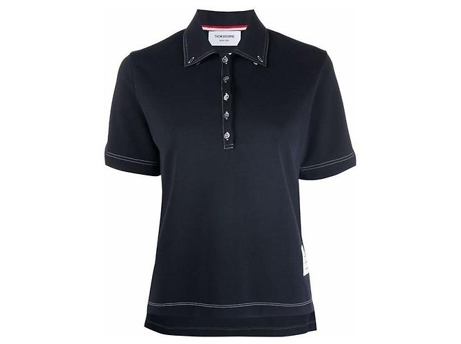 Thom Browne Three-Stripe Tab Wool Tech Milano Stitch Polo T-Shirt Schwarz