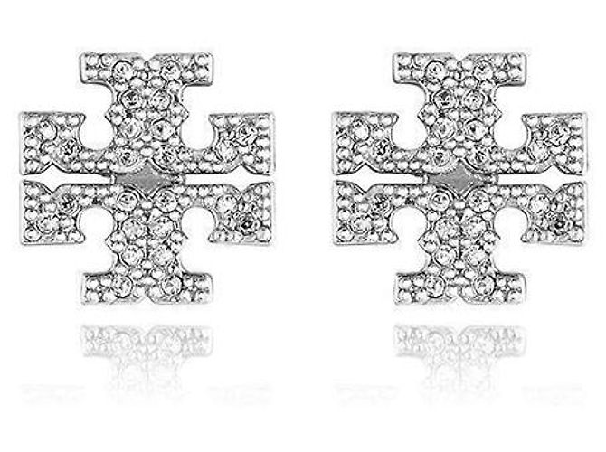 Tory Burch Orecchini Kira Crystal Logo Argento 