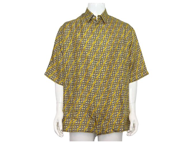 Fendi Labyrinth Yellow Silk Kurzarmhemd Gelb
