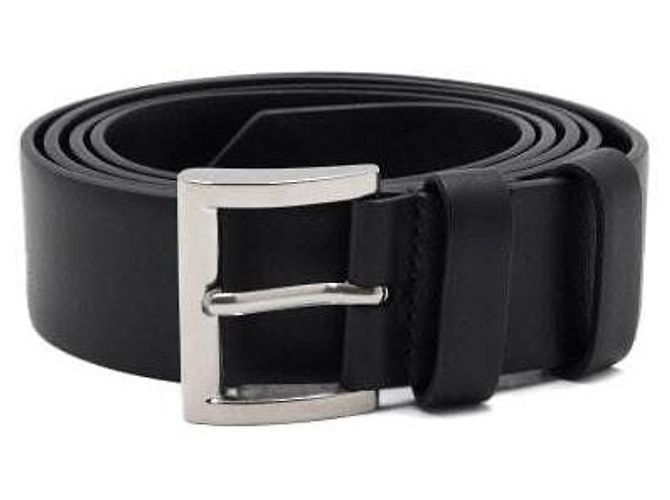 Prada Smooth Leather Silver Triangle Logo Men's Belt