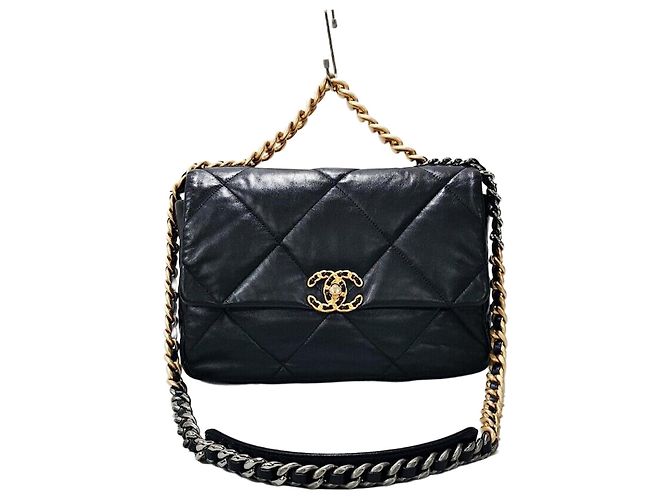 Chanel Bolsa com aba Large em pele de cabra Preto