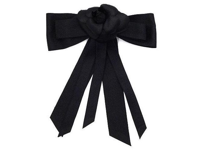 Chanel Barrette à cheveux avec ruban et camélia noir