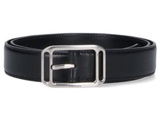 Tom Ford Grain Leather Square Stadium Belt Black