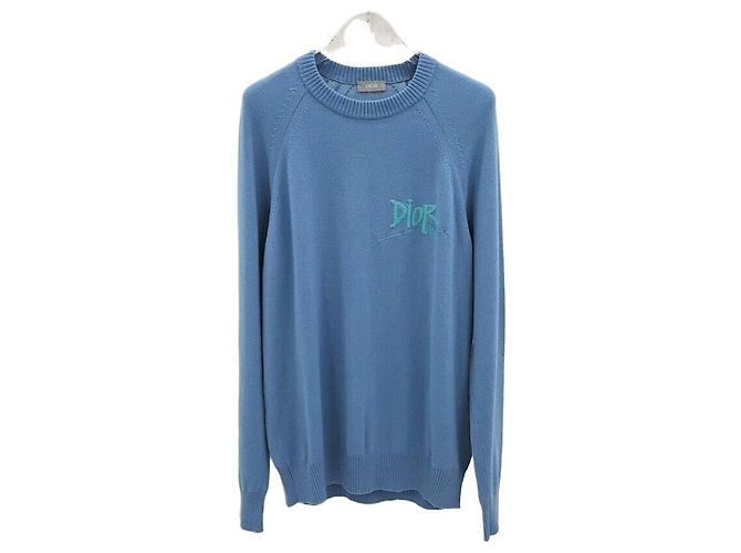 Dior Shawn Stussy Logo Round Knit Azul