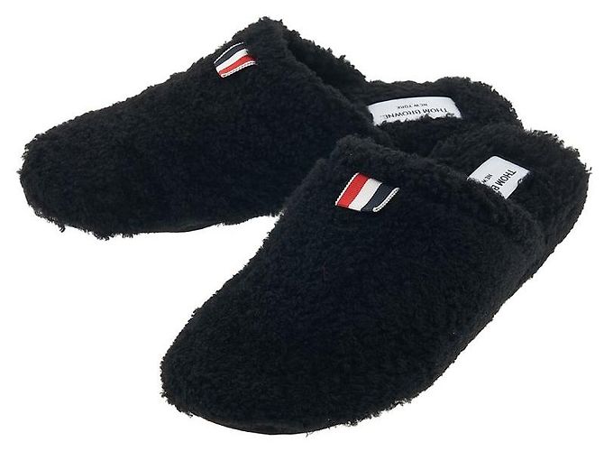 Thom Browne Herren-Shearling-Slipper mit Logo-Tab Schwarz